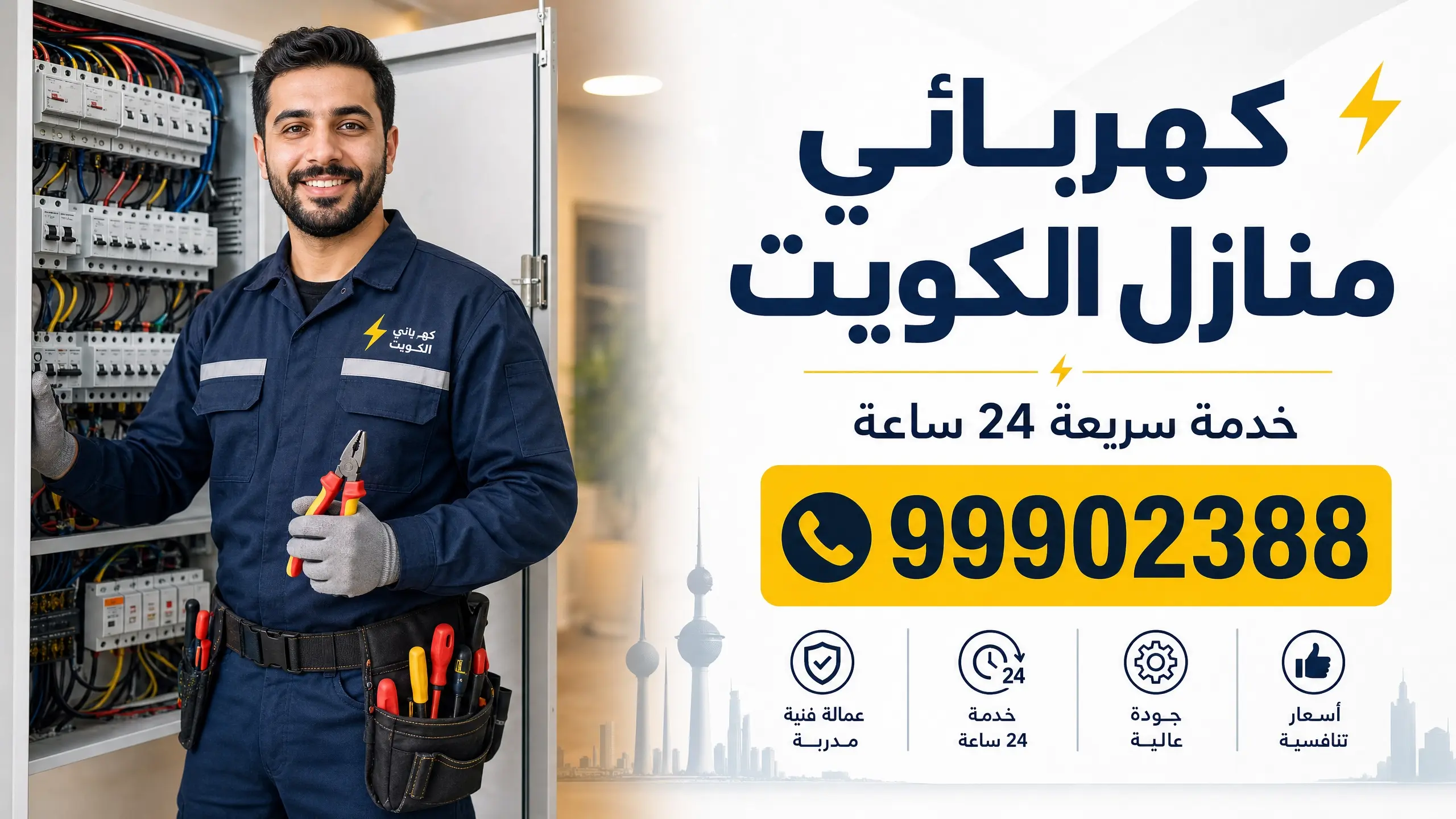 فني كهربائي الكويت، كهربائي 24 ساعة حطين